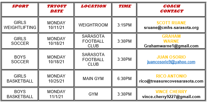 schedule for winter try outs