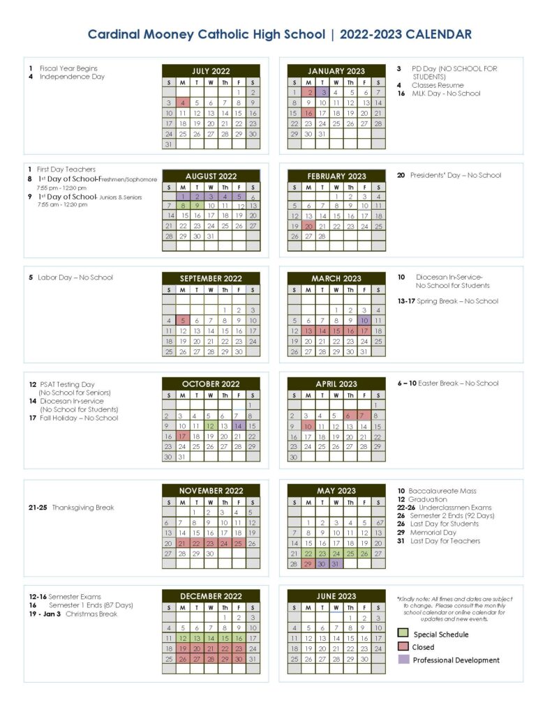 202223 CMHS Calendar Cardinal Mooney Catholic High School Sarasota